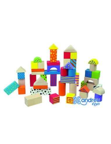 Juego Andreutoys Construccion Bloques Madera 50 Piezas 18X18 Cm