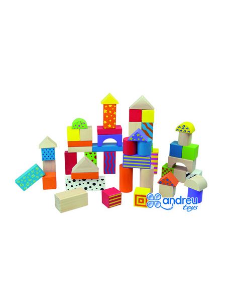 Juego Andreutoys Construccion Bloques Madera 50 Piezas 18X18 Cm