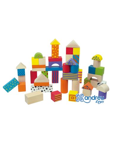Juego Andreutoys Construccion Bloques Madera 50 Piezas 18X18 Cm