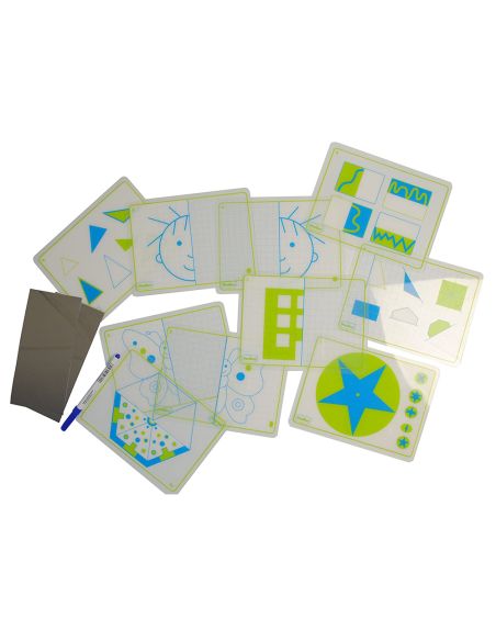 Juego Fichas Henbea Transparentes + Espejos Simetrias Y Formas 21X15 Cm Set 10 Tarjetas + 2 Espejos