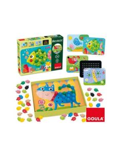 Juego Goula Didactico Mosaico Con Pivotes De Colores Y Laminas De Animales +3 Años