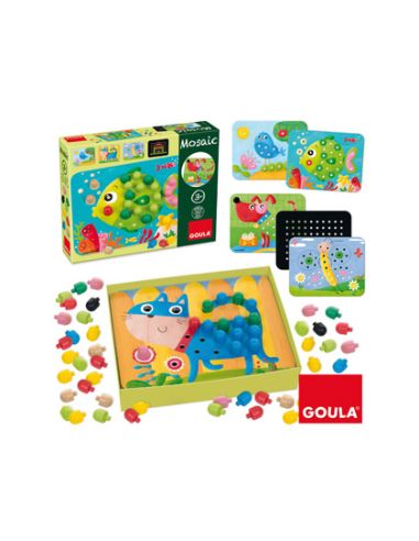 Juego Goula Didactico Mosaico Con Pivotes De Colores Y Laminas De Animales +3 Años