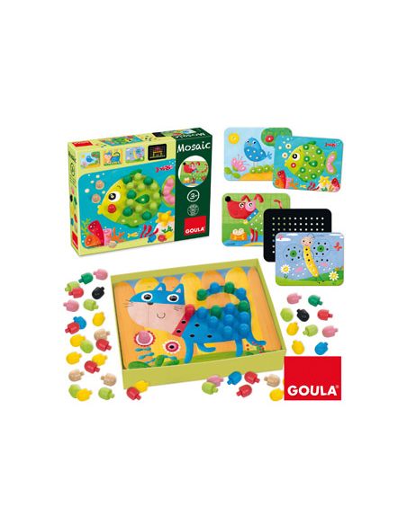 Juego Goula Didactico Mosaico Con Pivotes De Colores Y Laminas De Animales +3 Años
