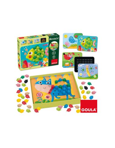 Juego Goula Didactico Mosaico Con Pivotes De Colores Y Laminas De Animales +3 Años