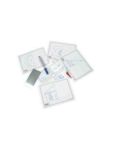 Juego Tarjetas Reutilizables Henbea Imagina Y Completa Plastico Flexible Con Ilustraciones 21X15 Cm