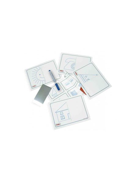 Juego Tarjetas Reutilizables Henbea Imagina Y Completa Plastico Flexible Con Ilustraciones 21X15 Cm