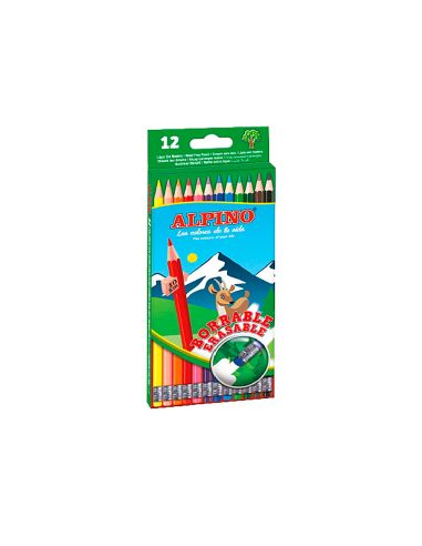 Lapices De Colores Alpino Borrable Con Goma Caja De 12 Colores Surtidos