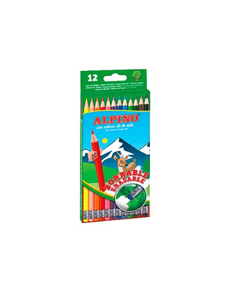 Lapices De Colores Alpino Borrable Con Goma Caja De 12 Colores Surtidos