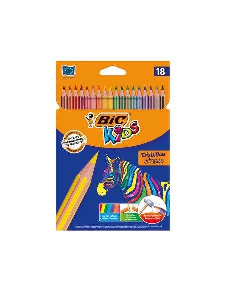Lapices De Colores Bic Evolution Stripes Caja De 18 Colores Surtidos