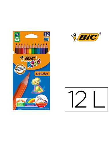 Lapices De Colores Bic Kid Evolution Estuche De 12 Colores Surtidos Mina Ultra Resistente