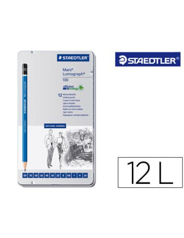 Lapices De Grafito Staedtler Mars Lumograph 100 Caja Metalica De 12 Lapices 8B- 7B-6B-5B-4B-3B-2B-B-Hb-F-H-2H