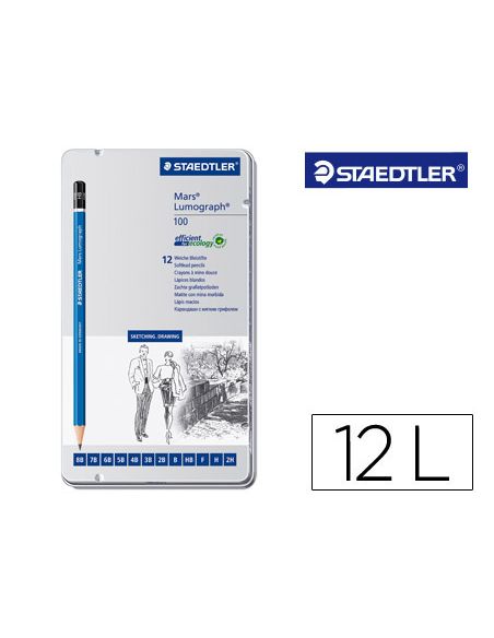 Lapices De Grafito Staedtler Mars Lumograph 100 Caja Metalica De 12 Lapices 8B- 7B-6B-5B-4B-3B-2B-B-Hb-F-H-2H