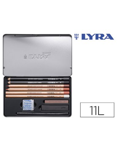 Lapices Lyra Rembrandt Monocromo Con Accesorios Para Esbozos Caja Metalica De 11 Unidades