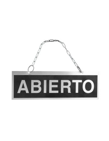 Letrero De Aluminio Serigrafiado Abierto Y Cerrado Con Cadena Y Ventosa Para Colgar 232X74 Mm