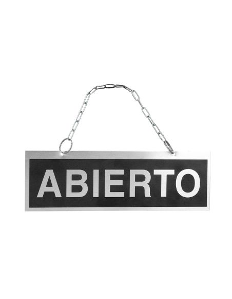Letrero De Aluminio Serigrafiado Abierto Y Cerrado Con Cadena Y Ventosa Para Colgar 232X74 Mm
