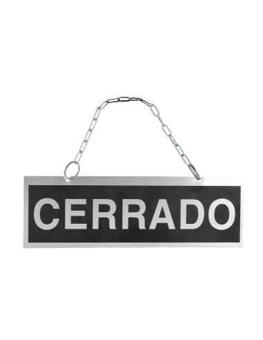Letrero De Aluminio Serigrafiado Abierto Y Cerrado Con Cadena Y Ventosa Para Colgar 232X74 Mm