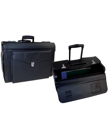 Maletin Atache Piloto Q-Connect Negro Con Asa Extensible Ruedas Y Cerradura Con Combinacion 490X350X225 Mm