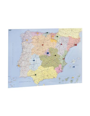 Mapa Mural Faibo España Y Portugal Autonomico Plastificado Enrollado 98X134 Cm