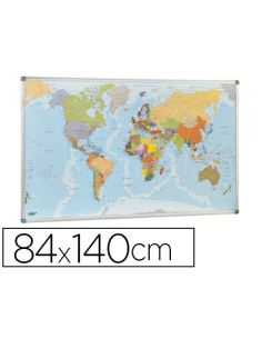 Mapa Mural Faibo Planisfero Politico Magnetico Marco De Aluminio Con Cantoneras De Proteccion 84X140 Cm