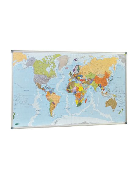 Mapa Mural Faibo Planisfero Politico Magnetico Marco De Aluminio Con Cantoneras De Proteccion 84X140 Cm
