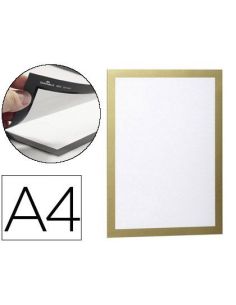 Marco Porta Anuncios Durable Magnetico Din A4 Dorso Adhesivo Removible Color Oro Pack De 2 Unidades