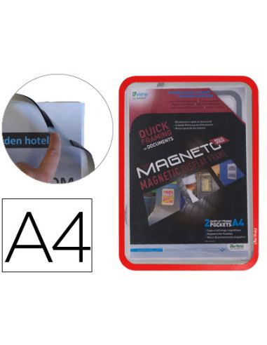 Marco Porta Anuncios Djois Magneto Din A4 Con 4 Bandas Magneticas En El Dorso Color Rojo Pack De 2 Unidades