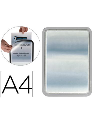 Marco Porta Anuncios Djois Magneto Din A4 Dorso Adhesivo Removible Color Gris Pack De 2 Unidades