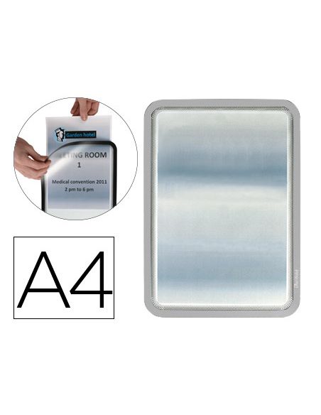 Marco Porta Anuncios Djois Magneto Din A4 Dorso Adhesivo Removible Color Gris Pack De 2 Unidades