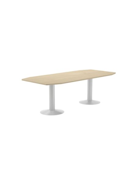 Mesa De Reunion Rocada Meeting 3003Atw01 Estructura Columna Doble Acero Blanco Tablero Madera Haya