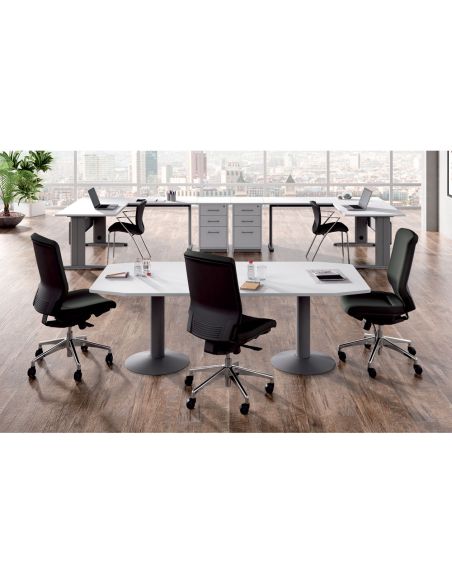 Mesa De Reunion Rocada Meeting 3003Atw01 Estructura Columna Doble Acero Blanco Tablero Madera Haya