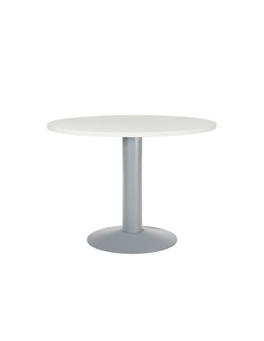 Mesa De Reunion Rocada Meeting 3005At04 Estructura Columna Acero Gris Tablero Madera Blanco 100 Cm Diametro