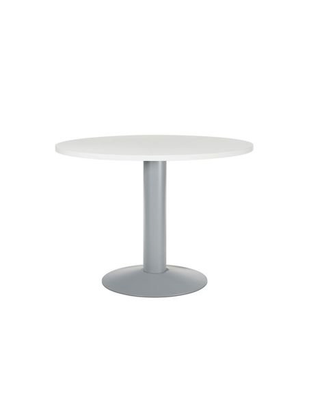 Mesa De Reunion Rocada Meeting 3005At04 Estructura Columna Acero Gris Tablero Madera Blanco 100 Cm Diametro