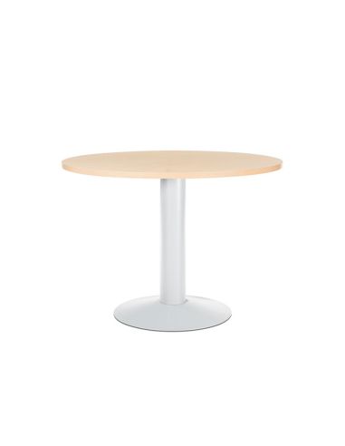 Mesa De Reunion Rocada Meeting 3005Atw01 Estructura Columna Acero Blanco Tablero Madera Haya 100 Cm Diametro