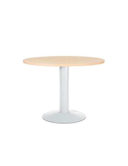 Mesa De Reunion Rocada Meeting 3005Atw01 Estructura Columna Acero Blanco Tablero Madera Haya 100 Cm Diametro