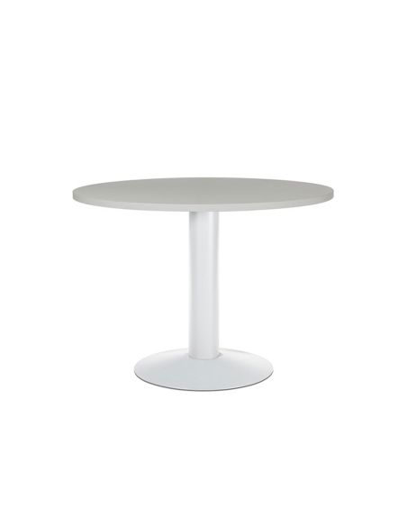 Mesa De Reunion Rocada Meeting 3005Atw02 Estructura Columna Acero Blanco Tablero Madera Gris 100 Cm Diametro