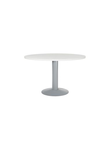 Mesa De Reunion Rocada Meeting 3006At04 Estructura Columna Acero Gris Tablero Madera Blanco 120 Cm Diametro