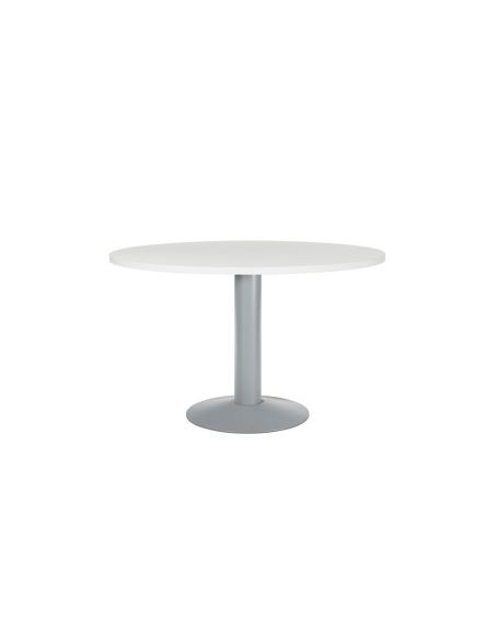 Mesa De Reunion Rocada Meeting 3006At04 Estructura Columna Acero Gris Tablero Madera Blanco 120 Cm Diametro