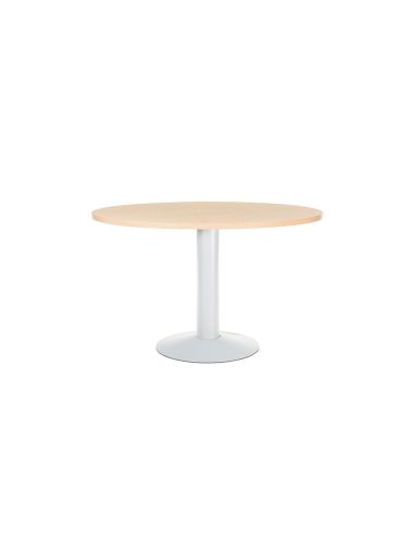 Mesa De Reunion Rocada Meeting 3006Atw01 Estructura Columna Acero Blanco Tablero Madera Haya 120 Cm Diametro