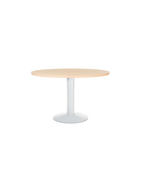 Mesa De Reunion Rocada Meeting 3006Atw01 Estructura Columna Acero Blanco Tablero Madera Haya 120 Cm Diametro