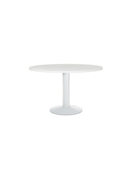 Mesa De Reunion Rocada Meeting 3006Atw04 Estructura Columna Acero Blanco Tablero Madera Blanco 120 Cm Diametro