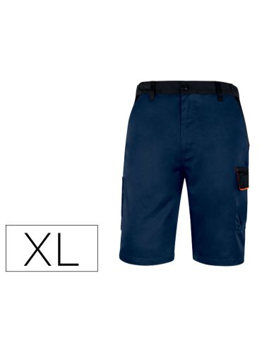 Pantalon De Trabajo Deltaplus Bermuda Cintura Ajustable 5 Bolsillo Color Azul Naranja Talla Xl
