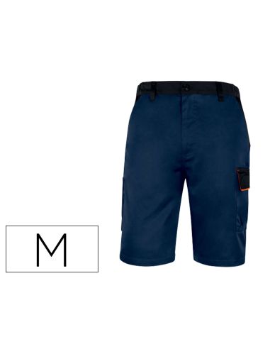 Pantalon De Trabajo Deltaplus Bermuda Cintura Ajustable 5 Bolsillos Color Azul Naranjatalla M