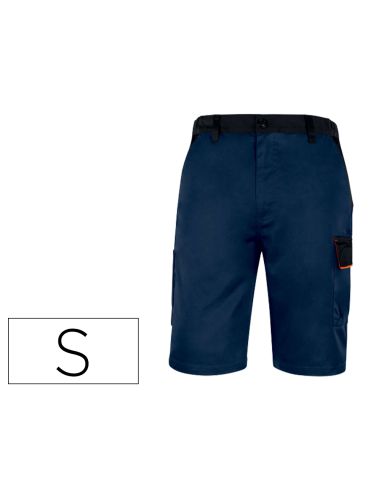 Pantalon De Trabajo Deltaplus Bermuda Cintura Ajustable 5 Bolsillos Color Azul Naranjatalla S
