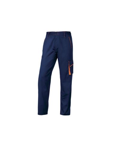 Pantalon De Trabajo Deltaplus Cintura Ajustable 5 Bolsillos Color Azul Naranja Talla M