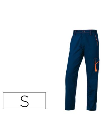 Pantalon De Trabajo Deltaplus Cintura Ajustable 5 Bolsillos Color Azul Naranja Talla S