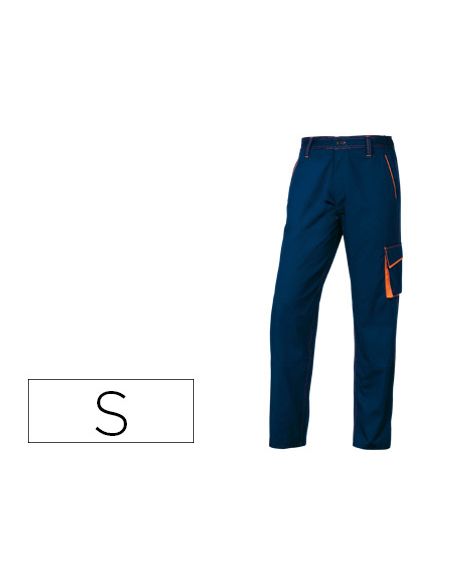 Pantalon De Trabajo Deltaplus Cintura Ajustable 5 Bolsillos Color Azul Naranja Talla S
