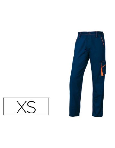 Pantalon De Trabajo Deltaplus Cintura Ajustable 5 Bolsillos Color Azul Naranja Talla Xs
