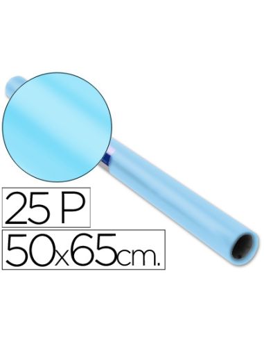 Papel Charol Celeste Rollo 25 Hojas De 50X65 Cm