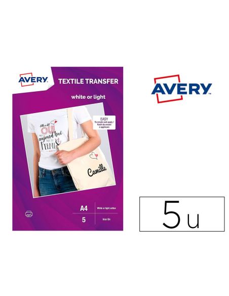 Papel Transfer Avery Algodon Claros Ink-Jet Din A4 Pack De 5 Hojas|Libreriasalesiana