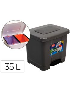 Papelera Contenedor Plasticforte Plastico Con Pedal 2 Compartimentos 35 Litros Gris Oscuro